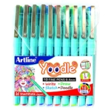 Artline Yoodle Fine Pen|0.4 Mm Tip Size|Smudge Free Writing Pen|Comfortable Grip For Extra Smooth Writing|Ideal For Sketching,Doodling,Anime,Journal|Set Of 10 Vibrant Colors,Multicolor