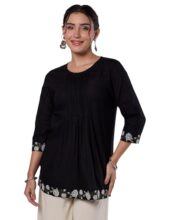 Amazon Brand – Myx Women’s Pure Cotton Embroidered Short Kurti | Tunic | Short Kurta (Available in Plus Sizes) (SS26-MYX-RKM-KU-36_Black_5XL)