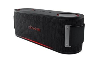 LG XBOOM Bounce Wireless Portable Bluetooth Speaker, Upward Dual Passive Radiators, AI Sound, AI Lighting, 30Hrs Playtime, Bass Boost, IP67 Water & Dustproof, Built in Power Bank, Carrying Strap
