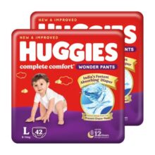 Huggies Complete Comfort Wonder Pants | Pant Style Baby Diapers Large Size (L), 84 Count | India’s Fastest Absorbing Diaper, Prevents Diaper Rash, Ideal for 9 to 14 Kgs (42 Count, Pack of 2)