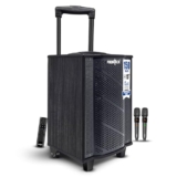 FRONTECH Nocturn Pro Trolley Speaker | 150W Powerful Sound | Dual Wireless Microphones | USB/TF/Bluetooth/FM | Guitar & MIC Input | Rechargeable Battery (SW-0211, Black)