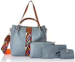 Envias Leatherette Latest Handbags For Women’S Ladies Combo Of 4 (Grey_Printstrip_Evs-120)