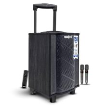 FRONTECH Nocturn Pro Trolley Speaker | 150W Powerful Sound | Dual Wireless Microphones | USB/TF/Bluetooth/FM | Guitar & MIC Input | Rechargeable Battery (SW-0211, Black)