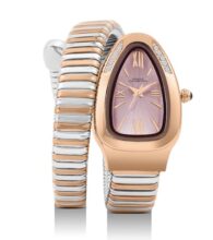 French Connection Eternelle Curve | Pink Dial with Rose Gold Case | Flexible Wrap Bracelet Strap | Crystal Accent Design | Roman Numerals Analog Watch for Women – FCN0142RTM