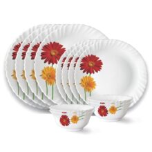 Larah by Borosil Zinnia Fluted Series Opalware Dinner Set | 12 Pieces for Family of 4 | Microwave & Dishwasher Safe | Bone-Ash Free | Crockery Set for Dining & Gifting | Plates & Bowls | White