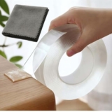 Uflow Double Sided 3M Tape Heavy Duty With 10 By 10 Cm Microfiber Cloth – Multipurpose Removable Traceless Mounting Adhesive Tape For Wall, Washable Reusable Strong Sticky Strips Grip Tape – Pack Of 1