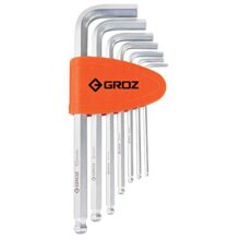 Groz 7 Hexagon Keys with Ball End – SAE| Ideal for automotive, household & industrial applications| S2 Steel Construction| Corrosion Resistant| Conforms to DIN 898 Standard| ALN/HX-BL/7L/SAE/GRZ
