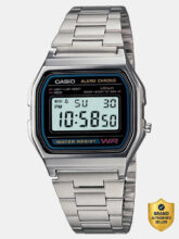 CASIO A-158WA-1DF Vintage A158WA-1DF Black Dial Silver Stainless Steel Band Digital Watch  – For Men & Women