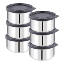 ATTRO Prime Stainless Steel Single Wall Storage Containers Airtight & Leak Proof Containers for Office Use, School, Picnic, 550ml -Black-Set Of 6