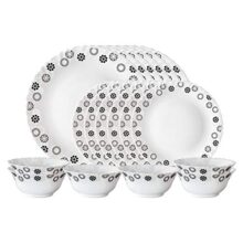 Larah by Borosil Universe Opalware Dinner Set, 18 Pieces, White