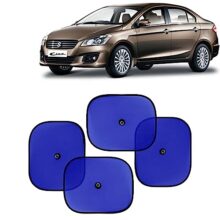 KINGSWAY Car Window Curtain Sticky Sun Shades Compatible with Maruti Suzuki Ciaz, (Year 2014-2017), Universal Fit Sunshades for Side Window, Rear Window, Blue Color, 4 Pieces
