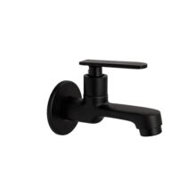 NEW WARE® 4.5 Inch Brass Bib Cock Tap Matte Black, Wall Mounted Bathroom & Kitchen Faucet with Flange, Heavy Duty Water Tap for Wash Basin, Sink, Garden, Washing Area & Utility Use for Daily Home Use
