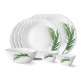 Larah by Borosil Crescent Fluted Series Opalware Dinner Set | 13 Pieces for Family of 4 | Microwave & Dishwasher Safe | Bone-Ash Free | Crockery Set for Dining & Gifting | Plates & Bowls | White