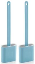 KASIVA Silicone Toilet Cleaning Brush Bathroom Cleaning Accessories Toilet Brush with Holder Stand Commode Cleaning Brush Closet Cleaning Brush Pot Cleaner Brush(Blue,Pack of 2)