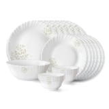 Larah by Borosil Ingot Fluted Series Opalware Dinner Set | 19 Pieces for Family of 6 | Microwave & Dishwasher Safe | Bone-Ash Free | Crockery Set for Dining & Gifting | Plates & Bowls | White