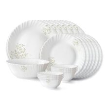 Larah by Borosil Ingot Fluted Series Opalware Dinner Set | 19 Pieces for Family of 6 | Microwave & Dishwasher Safe | Bone-Ash Free | Crockery Set for Dining & Gifting | Plates & Bowls | White
