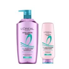 L’Oréal Paris Hyaluron Pure 72H Purifying Shampoo, For oily scalp & dry hair with salicylic and hyaluronic acid 800mL + Conditioner 175 mL, Regime Pack of 2