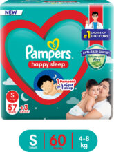 Pampers Happy Sleep Pant Style Baby Diaper, 1 Night Sleep With Anti Rash Shield – S(60 Pieces)