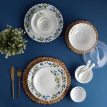 Cello Opalware Dazzle Series Moon Rose 35 Piece Dinner Set | Opal Glass Crockery For 6 | Bone Ash-Free | Lightweight, Elegant White Plate & Bowl Set | Opal Glass Dinner Set For Daily Use & Gifting