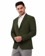 SaintX Men’s Premium 4-Way Comfy Stretch Sunscreen Blazer | Light Weight, Designed for Summers | Fully Lined | Comfort able Slim Fit | Wrinkle Resistant & Formal Signature Coat (JK11_Olive_46)