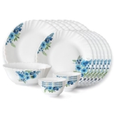 Larah by Borosil Pansy Fluted Series Opalware Dinner Set | 19 Pieces for Family of 6 | Microwave & Dishwasher Safe | Bone-Ash Free | Crockery Set for Dining & Gifting | Plates & Bowls | White