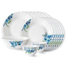 Larah by Borosil Pansy Fluted Series Opalware Dinner Set | 19 Pieces for Family of 6 | Microwave & Dishwasher Safe | Bone-Ash Free | Crockery Set for Dining & Gifting | Plates & Bowls | White