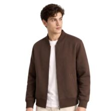 Nobero Men Solid Fleece Bomber Jacket(1M-TWJK-R0011-CF2_Chocolate Fondant_S)