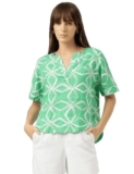 Marks & Spencer Pure Linen Plain Round Neck Blouse Medium Green
