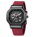 Daniel Hechter Paris Daumesnil Collection Analog Watch for Men Hexagonal Chronograph Watch Black Textured Dial, Multi-Function Display, Red Silicone Strap, Date Window