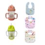 Kritiu Sipper Bottle & Bib Combo | Bpa-Free, Leak-Proof Bottle & Easy-Clean Bib | Perfect For Infants & Toddlers | Safe & Convenient Feeding Set | Orange & Yellow & Multicolor