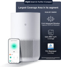 Mijia by Xiaomi Air Purifier 4 Compact �for home & bedroom 230 m3/hr CADR covers 400 Sq.ft.3stage HighEfficiencyFilter100 Sq.ft in 6 minsSmart controlRealtime filterusage Room Air Purifier(White)