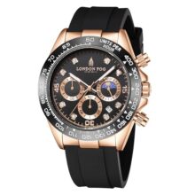 London Fog Bond Collection Analog Quartz Watch for Men with Black & Rose Gold Dial and Black Silicone Strap, Metal Case with Tachymeter Bezel, Chronograph Function, Date Display – LFM10003-04