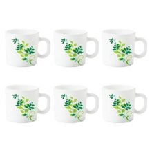 Larah by BOROSIL Fern Opalware Mug Set, 6 Piece, White, 180 Ml