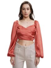 Tokyo Talkies Rust Sweetheart Neck Puff Sleeves Crop Top