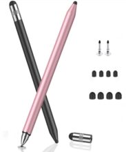 MEKO 2 Pcs 3 in 1 Stylus Pen, High Sensitivity Capacitive Touch Screen Pen | Suitable for iPad, iPhone, Android Tablets, Lenovo, Xiaomi (Black/Rose Gold)