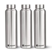 Bergner Walking Stainless Steel 3 Pcs (1000Ml Each) Water Bottles With Screw Cap, Rustproof, Airtight & Leakproof Steel Bottle Set Of 3, For Office, Home, College, Gym, Travel, Easy To Carry – Silver