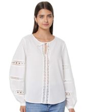 Marks & Spencer Pure Cotton Broderie Tie Neck Blouse