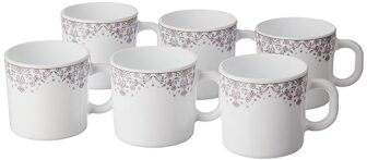 Larah By Borosil Lark Opalware Mug, Set Of 6 Tea/Coffee Mugs, 180 Ml Each, Microwave & Dishwasher Safe, Bone-Ash Free, Crockery Set Ideal For Daily Use & Gifting, White