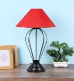 tu casa Table Lamps Black Metal Base with Red Cotton (Red) Shades for Home Décor, Bedrooms, Living Room, Gifting, Diwali Decoration, Dining Space, Study Room, Restaurants (H-20)