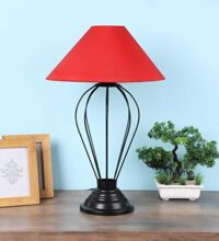 tu casa Table Lamps Black Metal Base with Red Cotton (Red) Shades for Home Décor, Bedrooms, Living Room, Gifting, Diwali Decoration, Dining Space, Study Room, Restaurants (H-20)