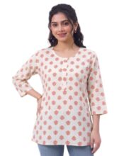 White Block Print Short Kurti | Pure Cotton Kurti for Girls (Color May Vary According to Stock)