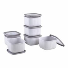 Amazon Basic Plastic Elegant Square Storage Containers Food Grade Set of 6 (1.4L Each) | Microwave, Freezer, Dishwasher & Refrigerator Safe, Stackable Kitchen Containers (Grey)