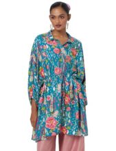 BIBA Women Printed Straight Mix and Match Regular Fit Top Shirt (Rajniwas19577_Teal_36)