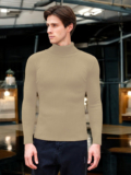 VIOUR Solid Turtle Neck Casual Men Brown Sweater
