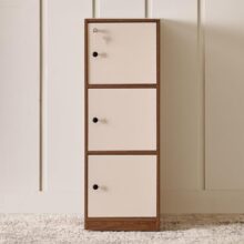 Home Centre | Addison 3-Tier Book Cabinet with Shutters | Storage Cabinet for Home | Engineered Wood | Brown | 1 Year Warranty