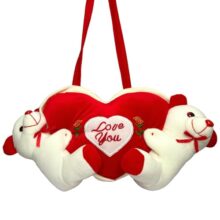 Dikang Hanging Couple Teddy Bear With Heart For Valentine’S Day Gift | Valentine Gift For Boyfriend/Girlfriend/Husband/Wife – 20Cm (Off-White & Red)