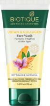 Biotique Ubtan & Collagen Face Wash for Tan Removal & Enhancing Skin Complexion – Gentle Exfoliation, Dead Skin Cell Removal| For Men & Women – 150ml