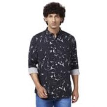 Spykar Men Black Viscose Regular Slim Fit Full Sleeve Causal Printed Shirt