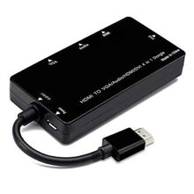 CableDeconn 4 in 1 Thunderbolt Mini Display Port to HDMI/DVI/VGA/Audio with Micro USB Port Adapter (Black)
