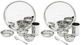 Amazon Brand – Solimo Dinner Set| Stainless Steel | Set Of 6 | Solid Mirror Finish | Silver (Pack Of 2)